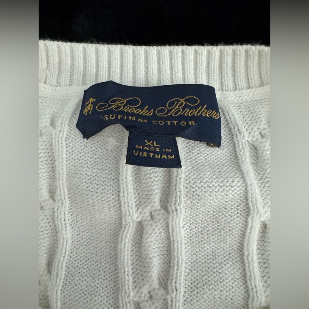 Brooks Brothers White Cable-Knit Crewneck Sweater - Picture 3 of 8